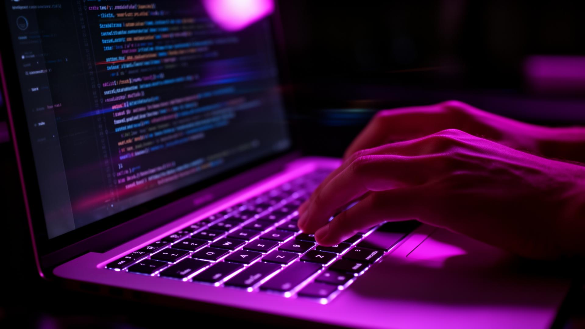 Hands typing on a glowing keyboard